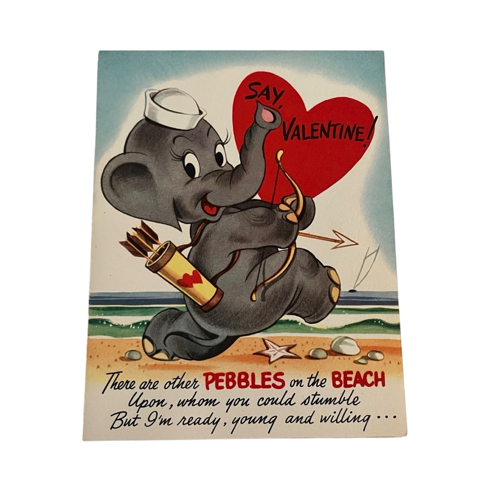 Unused Vintage Moving Elephant Valentine Card 40s 50s Beach Euphemism Ephemera